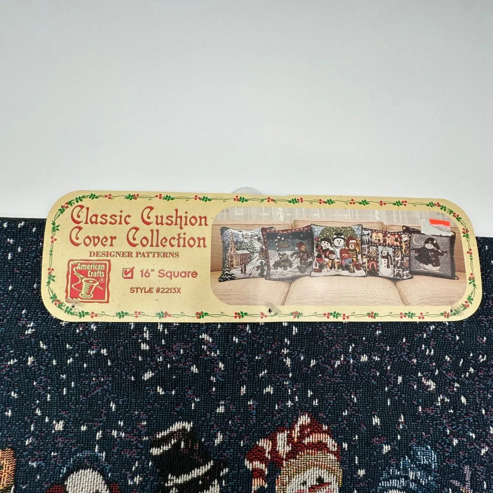Vintage American Crafts Snowman Woven Tapestry Cushion Cover 16